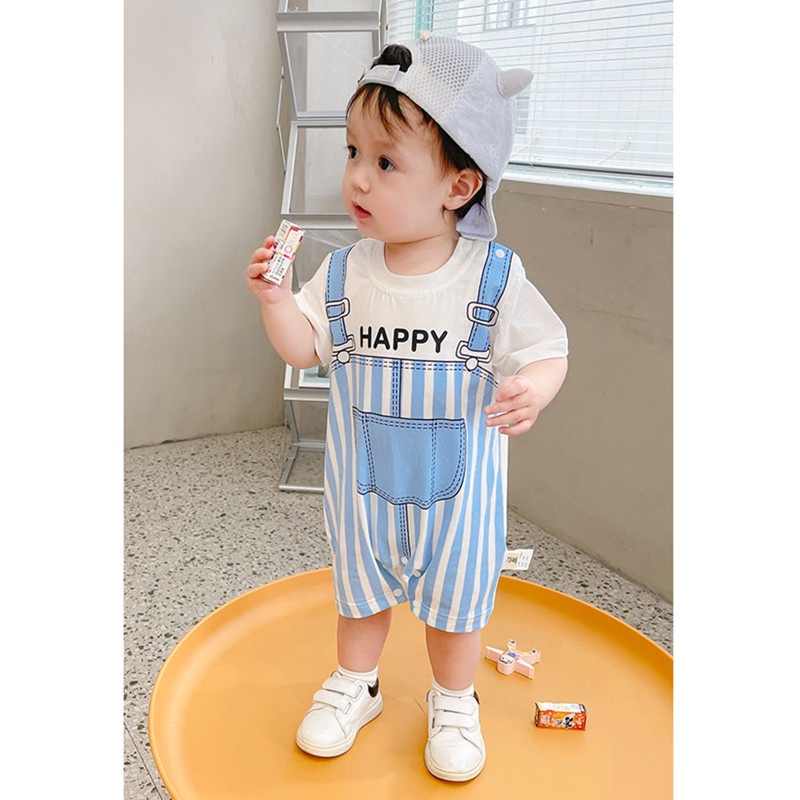 Bộ Áo Liền Quần Tay Ngắn Thời Trang Mùa Hè Phong Cách Hàn Quốc Cho Trẻ Sơ Sinh