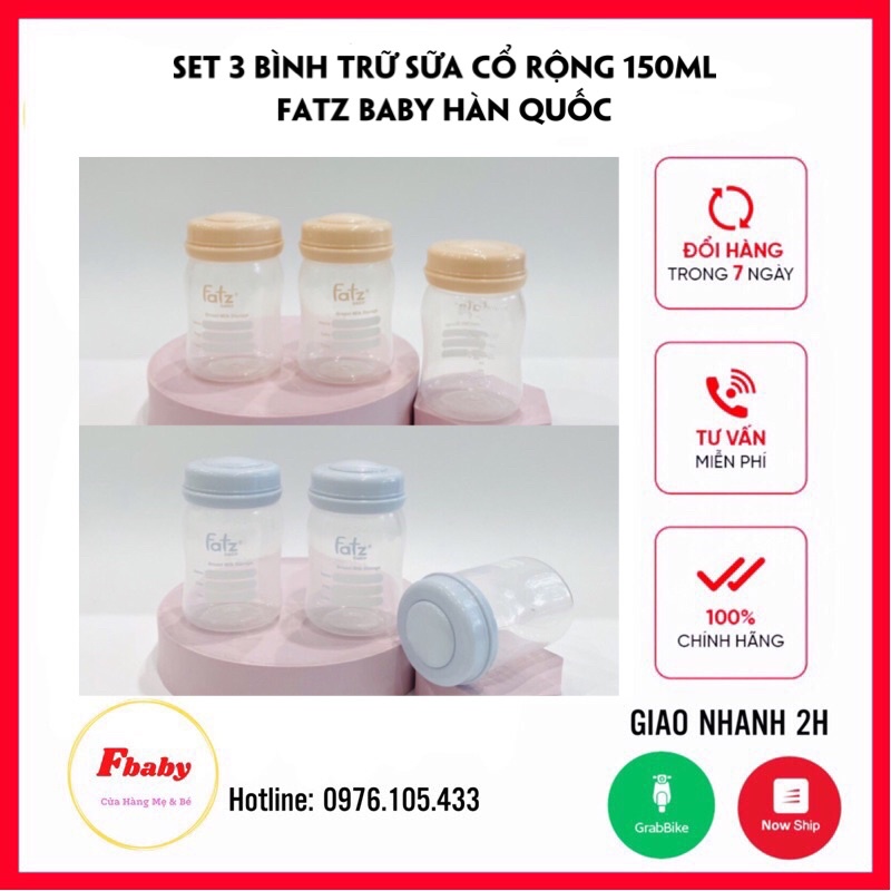 Bộ 3 Bình Trữ Sữa Mẹ Cổ Rộng 150ml Fatz Baby Hàn Quốc