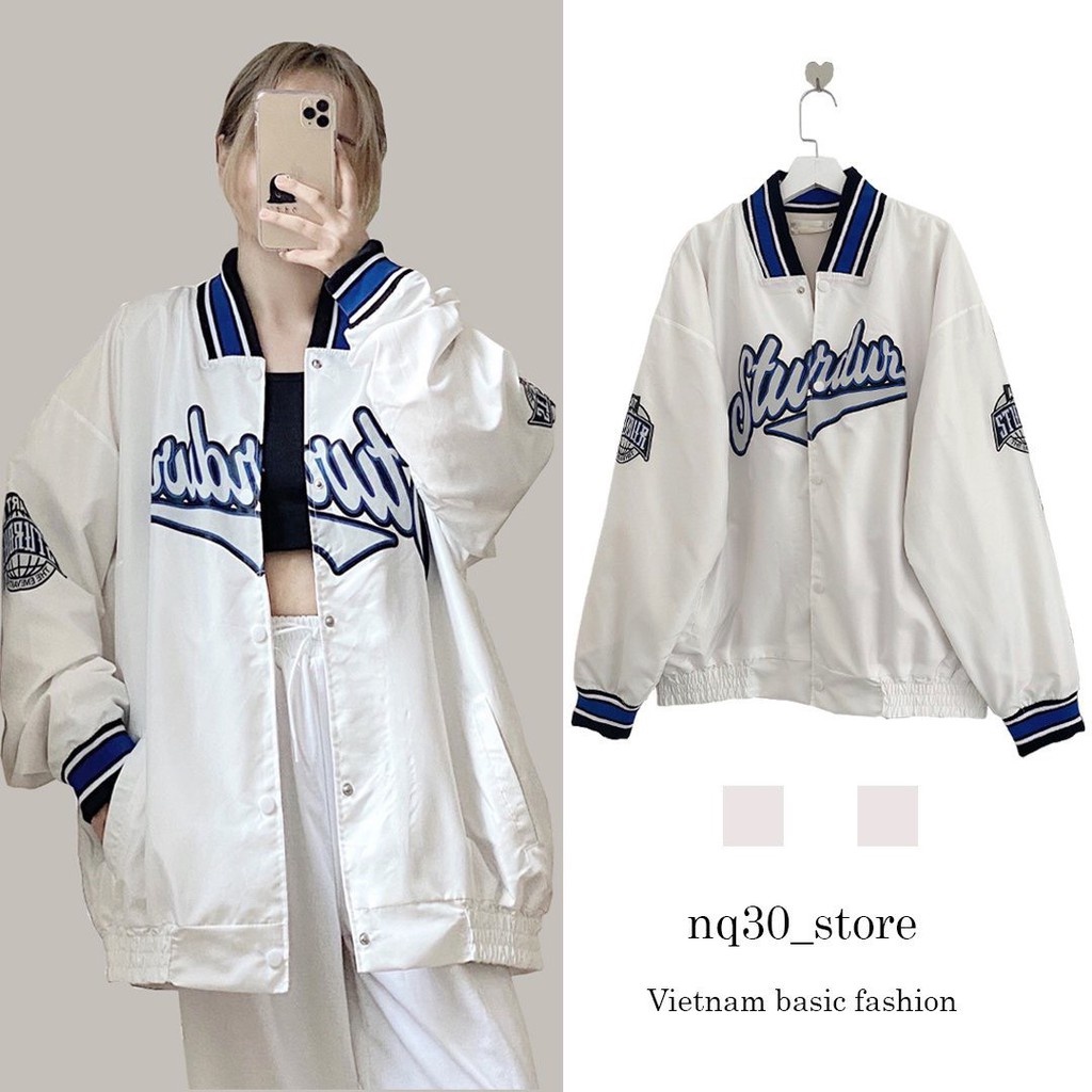 Áo Bomber Jacket Dù 2 Lớp STURDUR Unisex Nam Nữ 02 màu Đen Trắng (Ảnh Thật/Có sẵn) K091