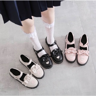 Giày Lolita Búp Bê Hình Tim Đế 3cm Cực Đáng Yêu