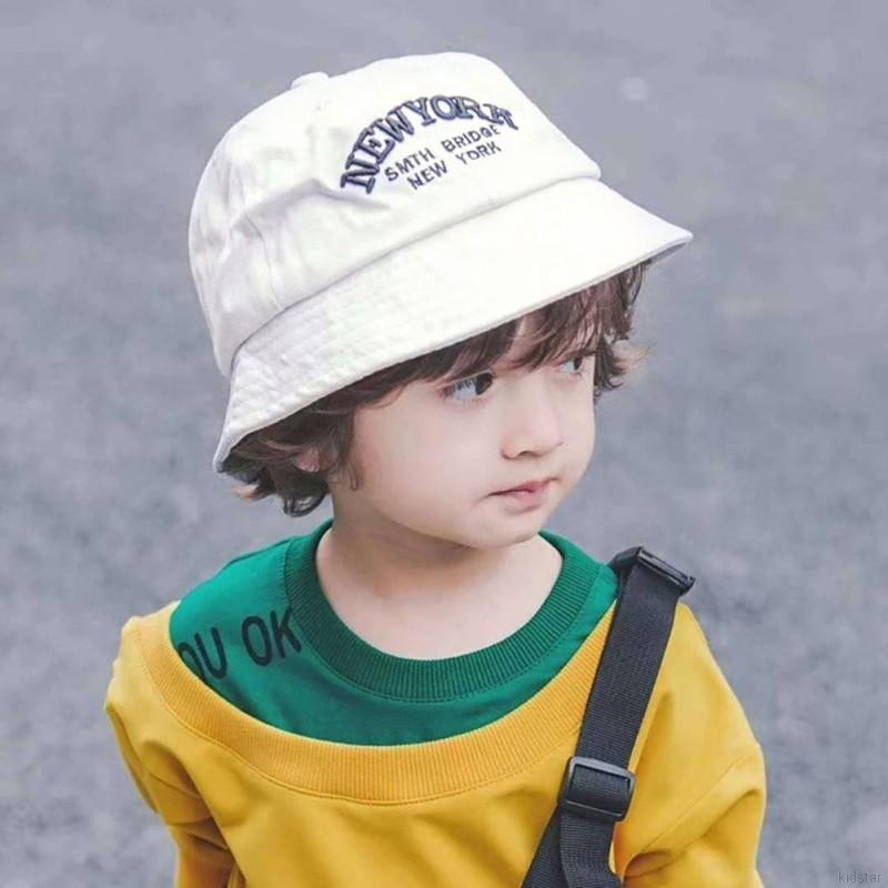 KIDSTAR Mũ vành nhỏ vải cotton thoáng mát thêu chữ thời trang cho bé