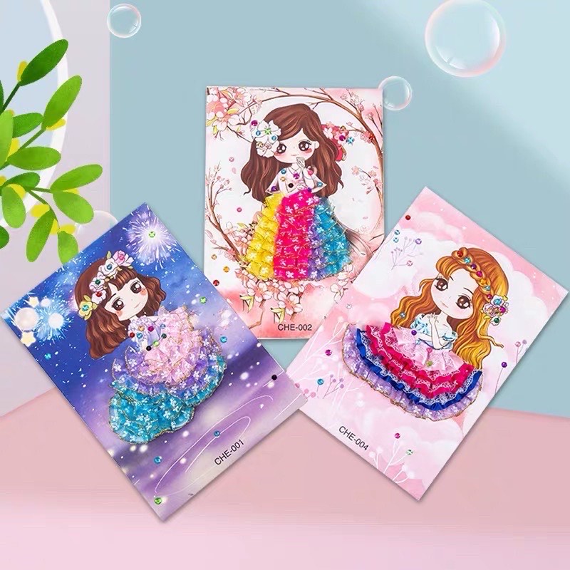 Tranh Dán Váy Công Chúa Kèm hạt Cườm Đính Váy Nhiều mẫu cho bé