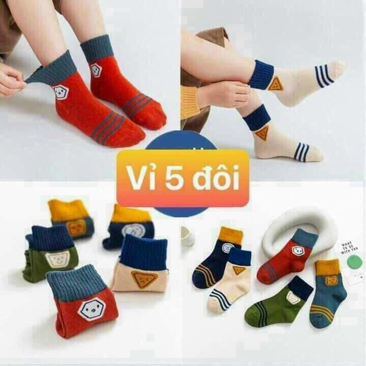 Combo 5 đôi tất len cao cổ họa tiết hình học cho bé từ 1 đến 10 tuổi