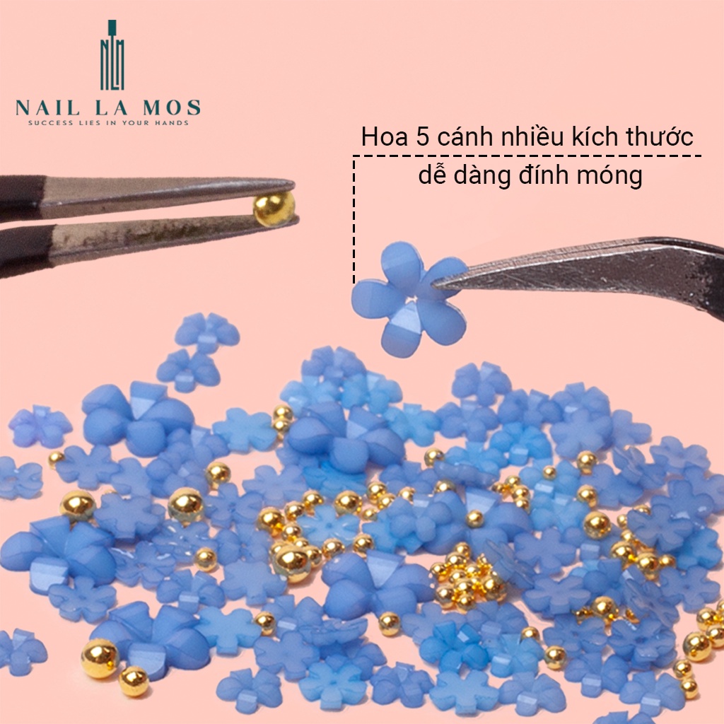 Khay phụ kiện hoa nhí nail mix 6 màu rất xinh – hoa sứ nhí nail mix bi trang trí móng phong cách Hàn Nhật