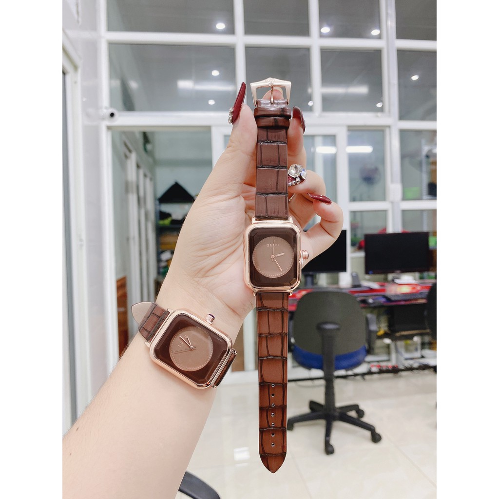 Đồng hồ nữ dây da mặt vuông G.u.o.u siêu xinh , da mềm bền | BigBuy360 - bigbuy360.vn