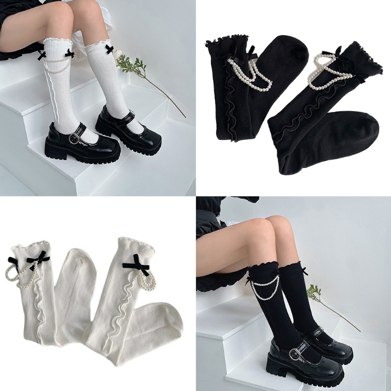 Youyo Vớ Bắp Chân Phối Bèo Đính Nơ Và Ngọc Trai Giả Phong Cách Harajuku Nhật Bản Ngọt Ngào Cho Nữ