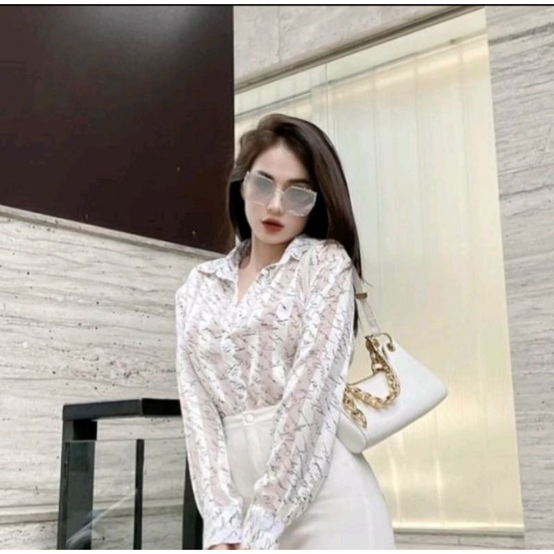Áo sơ mi họa tiết chữ kí sọc 3 màu chất lụa cực mát