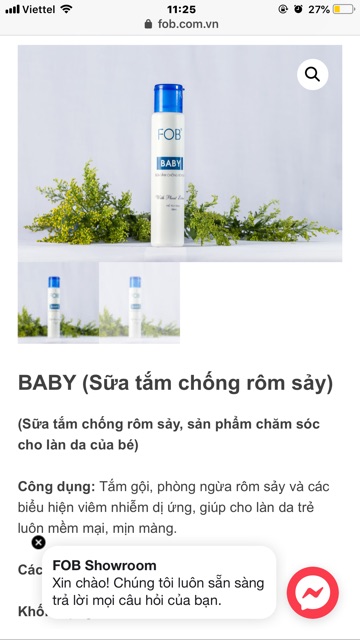 Sữa tắm FOB baby -  Sữa tắm chống rôm sẩy, dị ứng, hăm, nổi mẩn cho bé