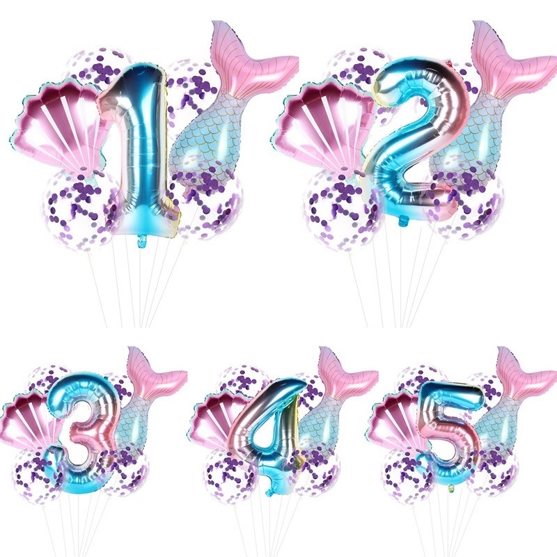 Set 7 Bong Bóng Hình Đuôi Nàng Tiên Cá Xinh Xắn Dùng Để Trang Trí Tiệc Sinh Nhật