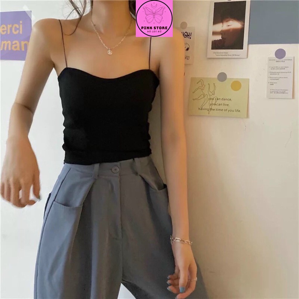 Áo Bra Hai Dây Nữ Croptop Cotton Có Đệm Ngực Sợi Bún Free Size PINK STORE