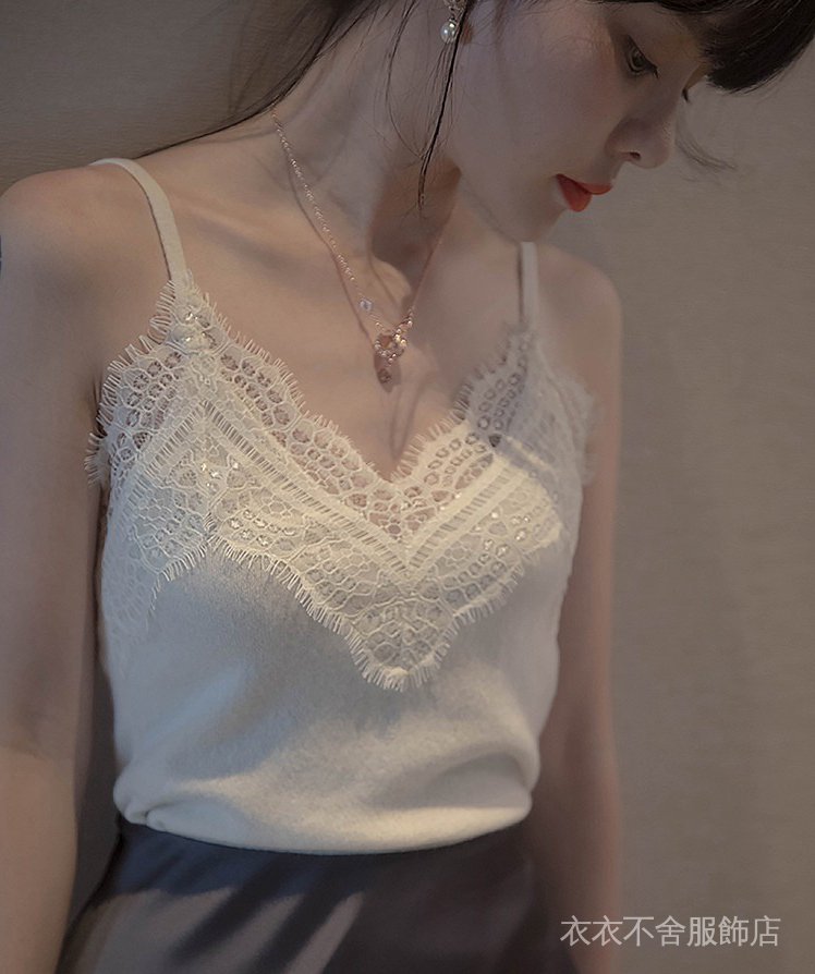 Mùa xuân và mùa hè mới ren đan sling phụ nữ mặc bên ngoài áo ghi lê mỏng Áo sơ mi cổ chữ V với áo sơ mi đáy