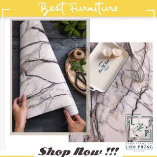 [san pham hot 2020] Cuộn 5m Decal giấy dán tường giả đá hoa cương vân đen trắng khổ 0.6m keo sẵn