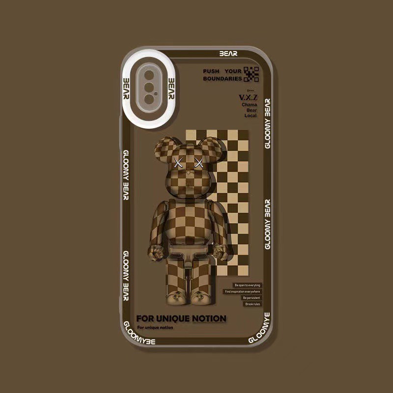 Ốp Điện Thoại Mềm Trang Trí Hình Gấu Kẻ Sọc Caro Cho iPhone 11 Pro Max 11 7 8 7+ 8+X Xs Xr Xs Max SE 12 12pro 12ProMax