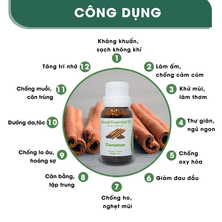 Tinh Dầu Xông Thiên Nhiên Aroma Quế Khô Cinnamon Essential Oil 10ml