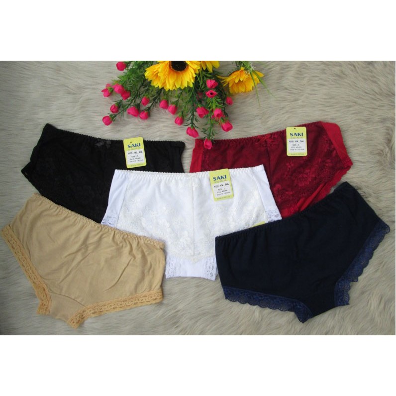 QUẦN LÓT NỮ LƯNG CAO THUN LỤA PHỐI REN SAKI