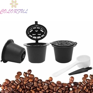 【COLORFUL】Coffee Capsule Cup Filter Pod Refillable Reusable With Spoon And Brush 28*36mm