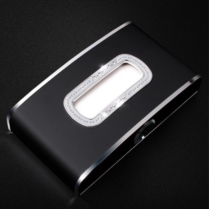 Hộp đựng khăn giấy trên ô tô ❤️FREESHIP❤️ 3 chức năng có Đồng Hồ + Bảng số điện thoại chất liệu da cao cấp- BH 1 đổi 1!