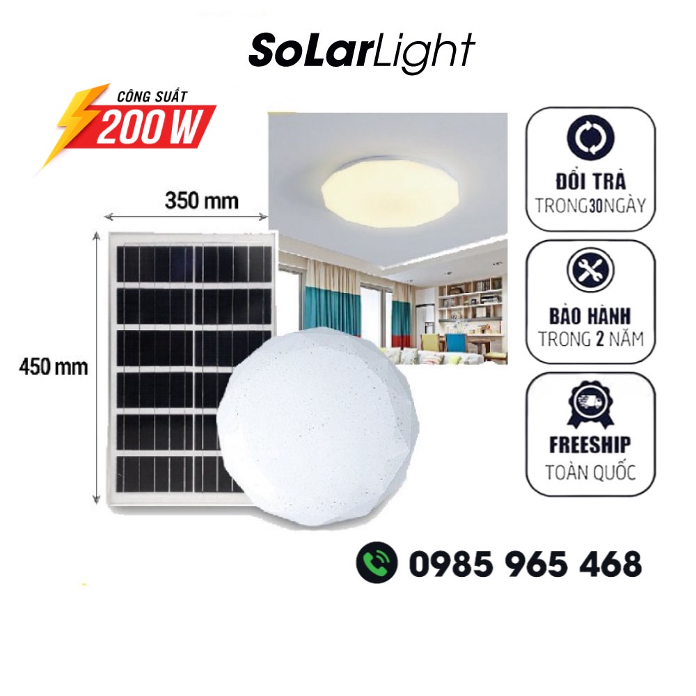Đèn năng lượng mặt trời trong nhà công suất 200W, Đèn ốp trần trong nhà, Bảo hành 2 năm tiêu chuẩn chống nước IP67