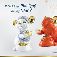 Tượng Chuột Quý Minh Long 10 cm Màu Trắng Trang trí vàng 24K