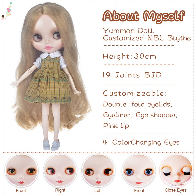 Blythe Búp Bê NBL Tùy Chỉnh Sáng Bóng Mặt 1/6 Bjd Bóng Khớp Cho Cô Gái Búp bê cô gái mắt To