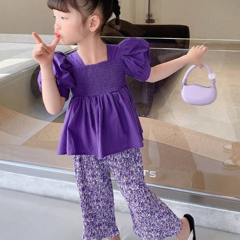 Set Áo Thun Ngắn Tay Và Quần Dài Họa Tiết Hoa Thời Trang Mùa Hè Cho Bé Gái