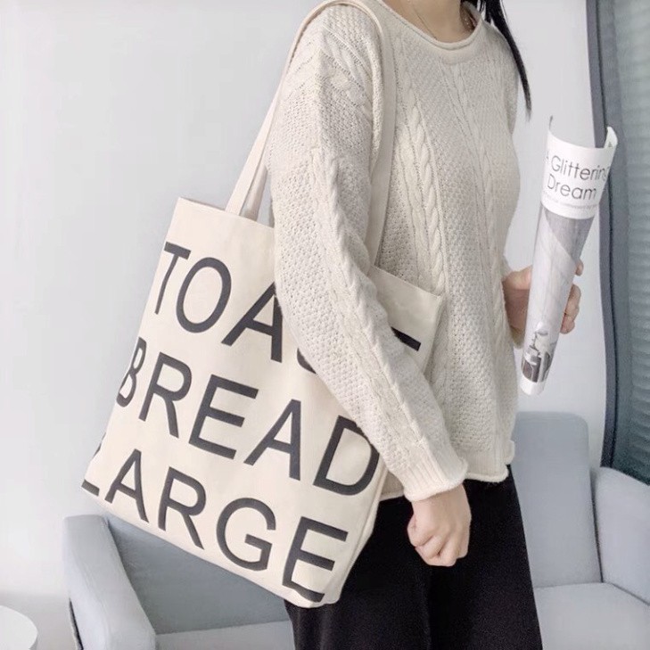 Túi tote vải canvas cao cấp Toast Bread Large khổ vuông phong cách Hàn Quốc