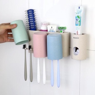 Combo giá treo bàn chải đánh răng kèm 3 cốc lúa mạch và nhả kem đánh răng Ecoco E1615-+E1703