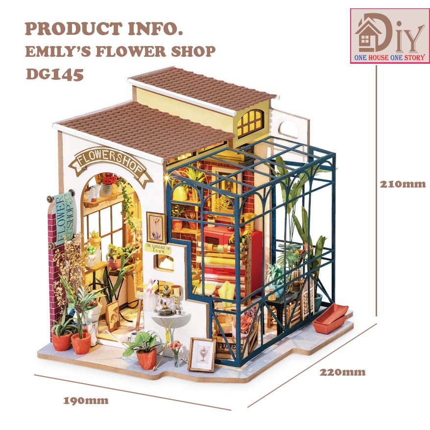 [Bản tiếng Anh]Mô hình nhà tự lắp ráp bằng gỗ Dollhouse DIY EMILY'S FLOWER SHOP - Robotime mã DG145 (Kèm nhíp + keo)