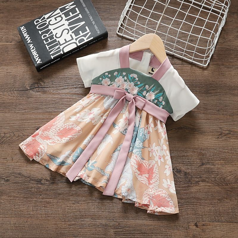 Đầm Hán Phục Tay Ngắn Cổ Điển Chất Liệu Chiffon Phong Cách Trung Hoa Thời Trang Mùa Hè Cho Bé Gái 1-5 Tuổi