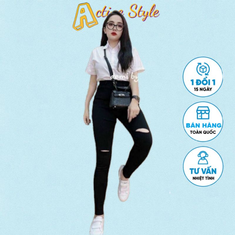 🅰️ Quần Skinny đen không rách và rách nhẹ ở đùi, chất Kaki xịn dày dặn co dãn tốt, quần nữ phom ôm cực tôn dáng