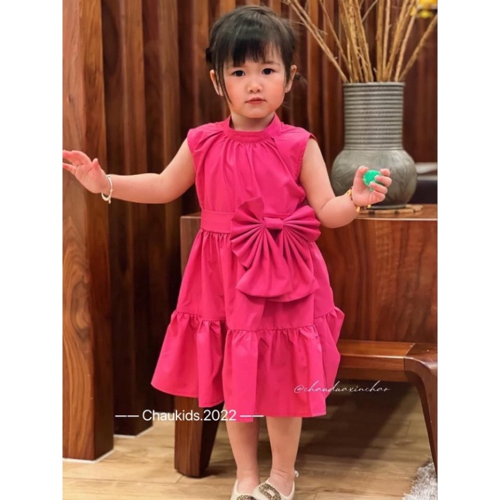 Váy xòe bé gái, váy xòe bồng hồng đậm bánh bèo bé gái