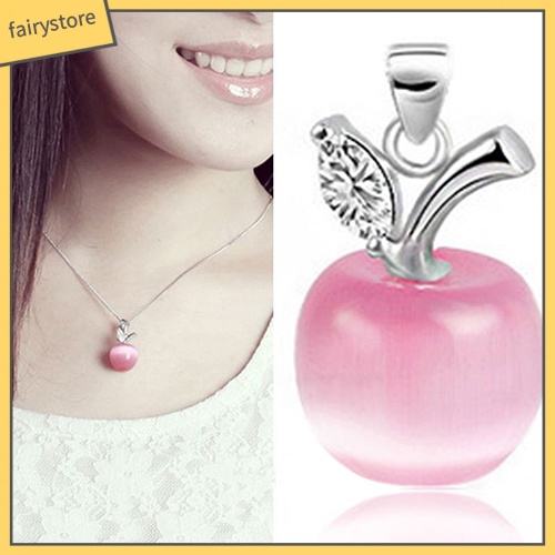 Mặt vòng cổ mạ bạc hình trái táo đính đá opal nhân tạo thời trang