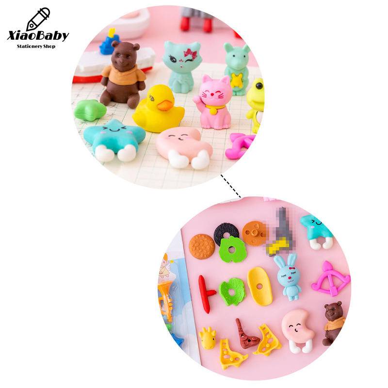 1 Bộ Gôm Tẩy Hình Động Vật Hoạt Hình Mini Bằng Cao Su Dành Cho Học Sinh