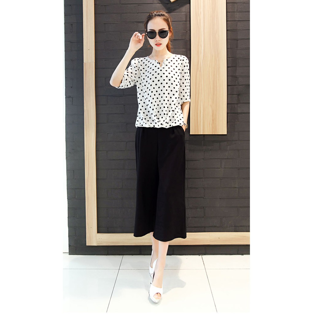 Áo Sơ Mi Tay Lỡ Chấm Bi Nữ Tính-AO09