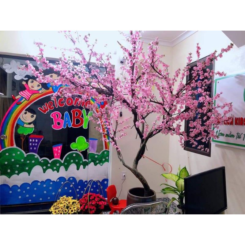 hoa mai,hoa đào lụa giả trang trí tết, decor hội chợ xuân