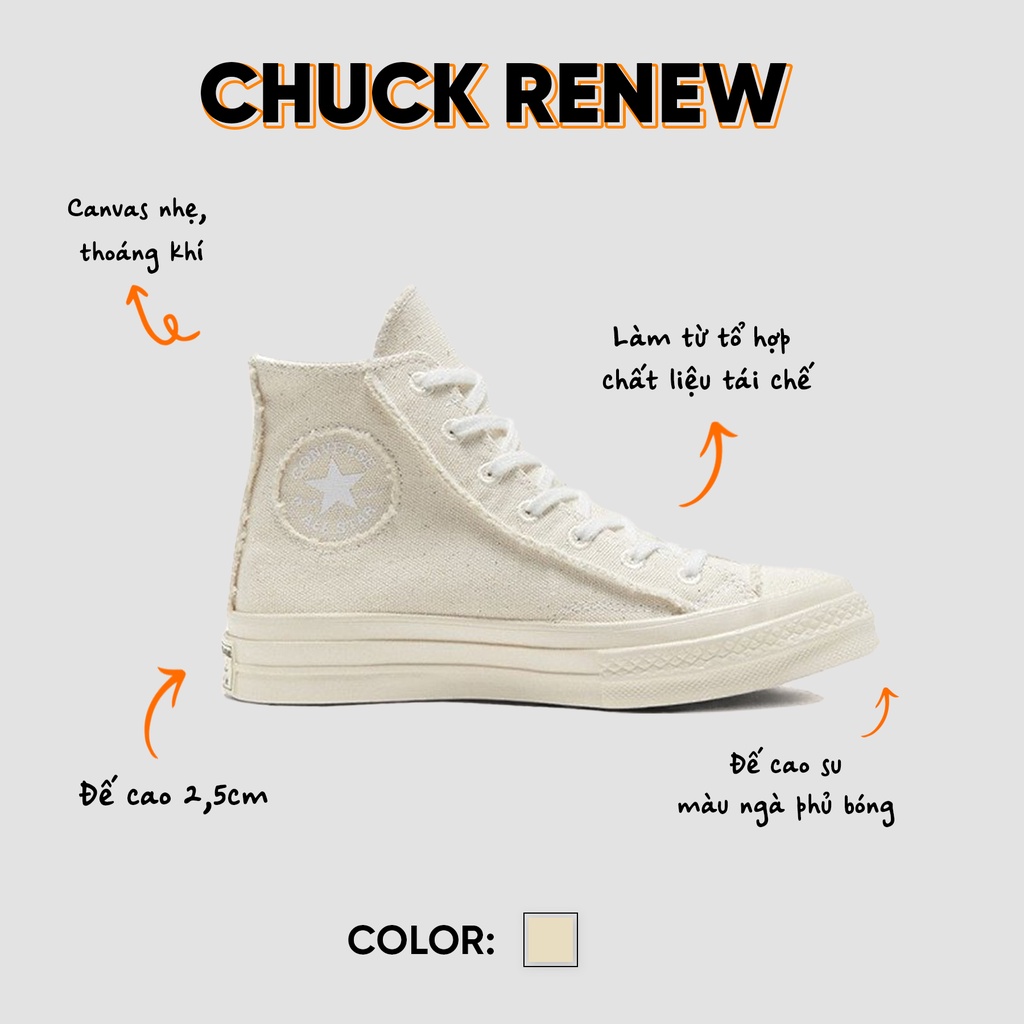 giày sneaker [ CHÍNH HÃNG ] conversee chuck renew high - phối màu cream white