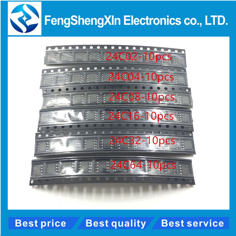 Set 60 Linh Kiện Điện Tử 24c02 24c04 24c08 24c16 24c32 24c64 Sop-8 Eeprom