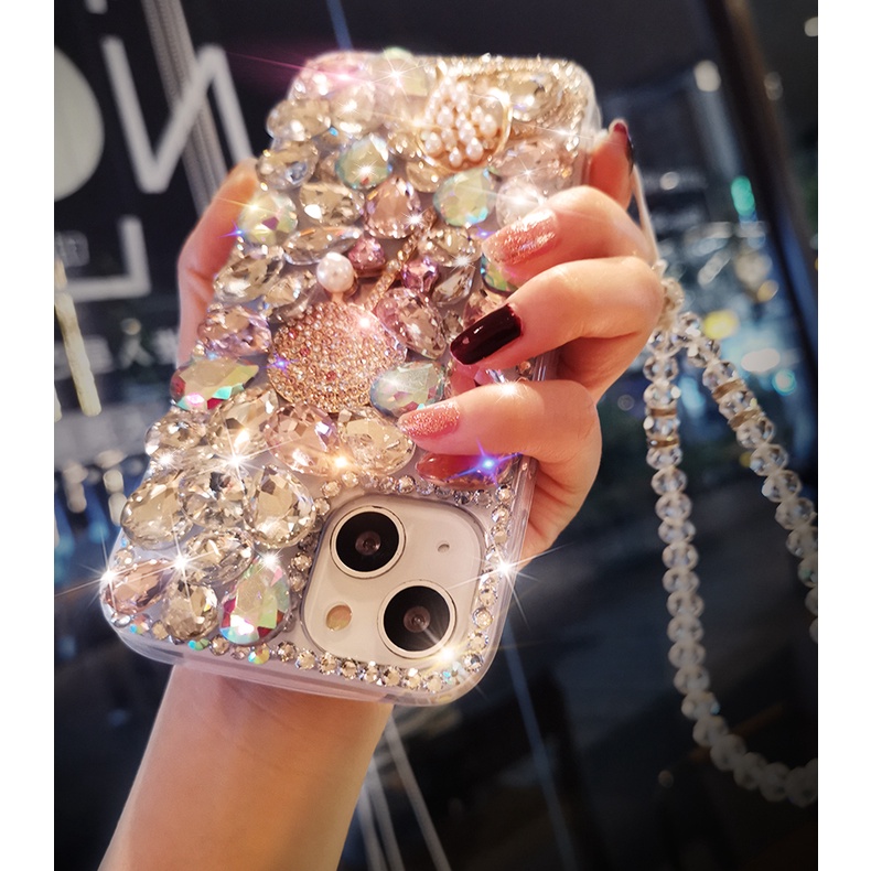 Ốp Điện Thoại Đính Đá Lấp Lánh Có Dây Đeo Cho Xiaomi Redmi Note 11 Pro 11s 10 10s 9s 9 8 4G Redmi 9A 9C 9T 10C POCO X3