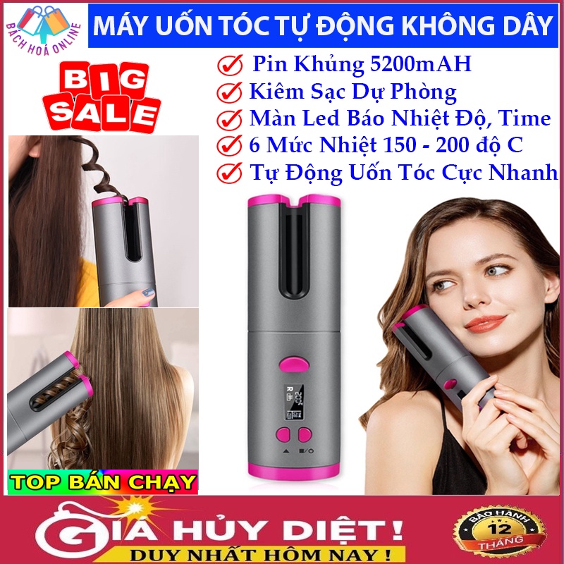 Máy uốc tóc tự động Hair Curler Màn LCD, Pin 5200mAH kiêm Sạc dự phòng, Máy làm xoăn tóc mini không dây - Bảo Hành 1 Năm