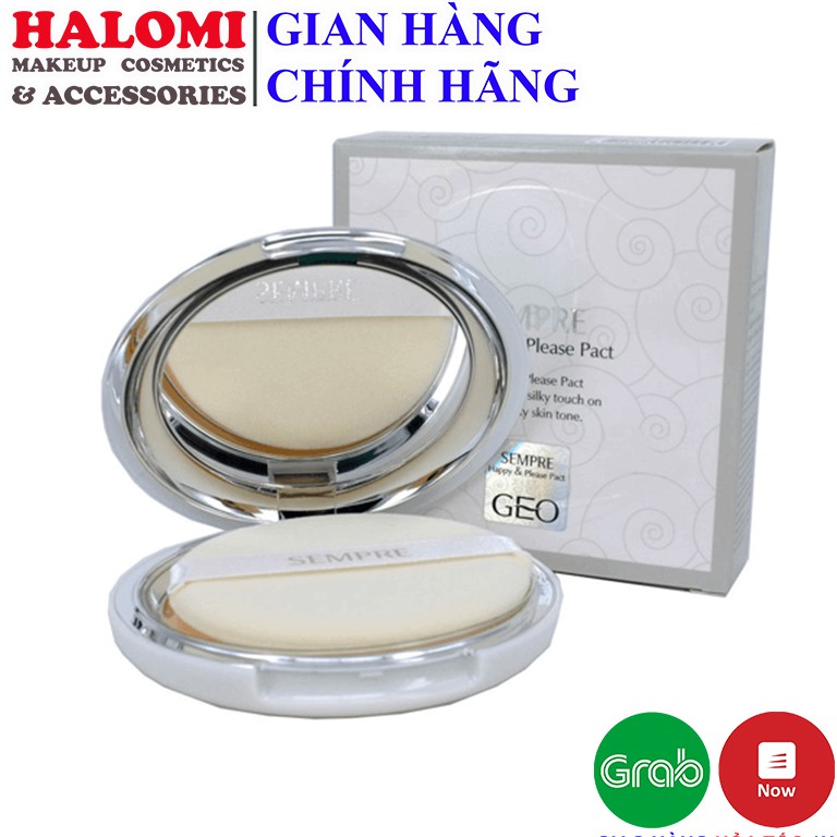 Phấn phủ kiềm dầu Geo Ngọc trai Sempre Happy & Please Pact Hàn Quốc Chính Hãng HALOMI