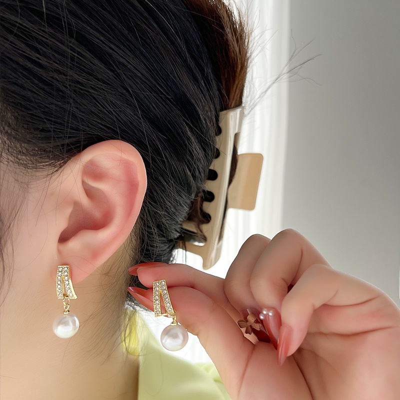 Bông Tai Mạ Bạc 925 Đính Ngọc Trai Phong Cách Hàn Quốc