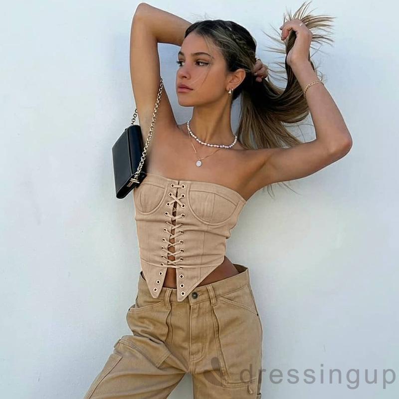 Áo Tank Top Hai Dây Rút Dáng Ôm Hở Vai Thiết Kế Bất Đối Xứng Cho Nữ