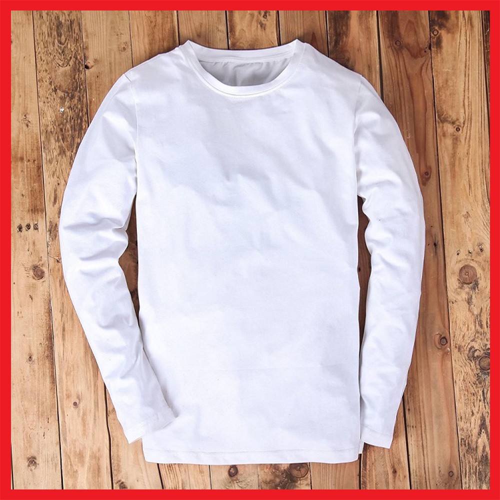 Áo thun dài tay cổ tròn nam màu trắng
