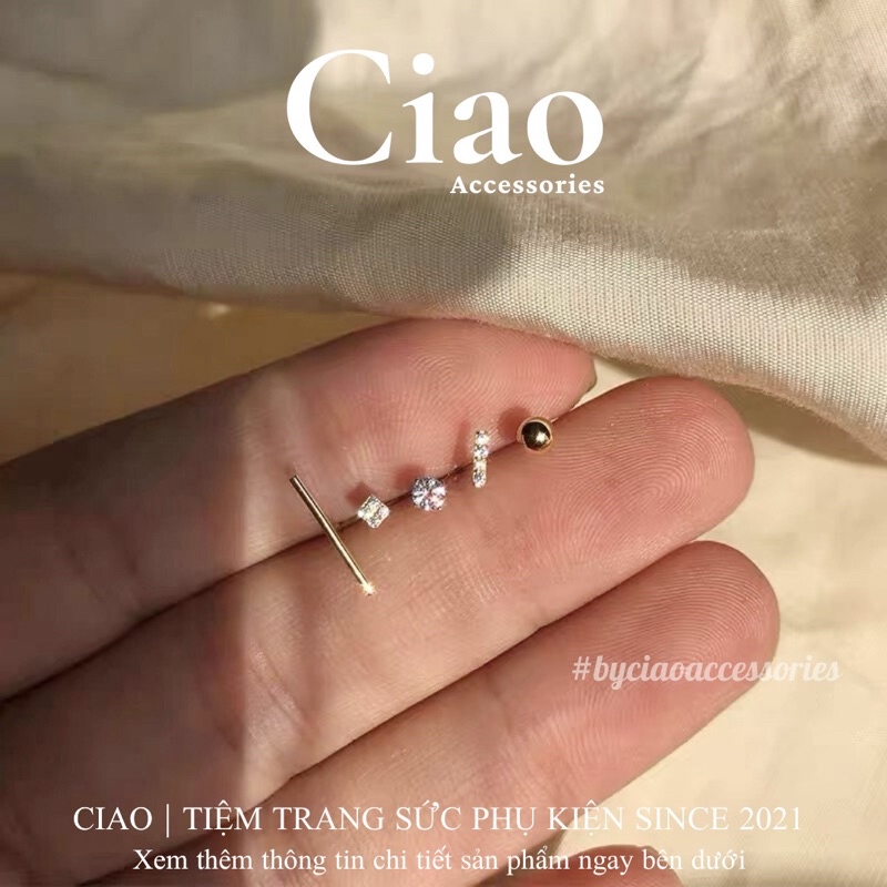 [HOẢ TỐC 1H] Set 5 khuyên tai/ bông tai mạ bạc S925 thiết kế đơn giản đính đá lấp lánh Limim Ciao