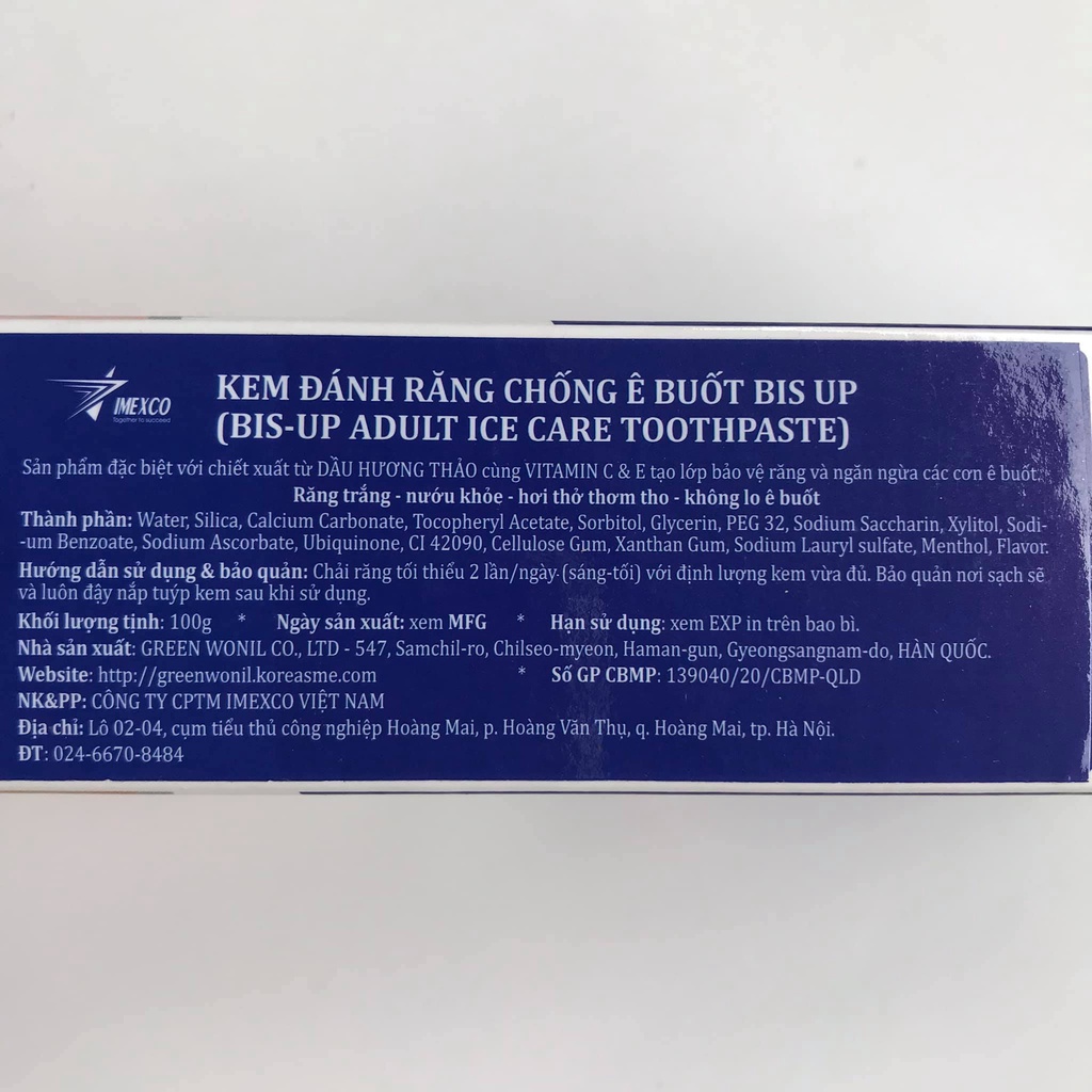 Kem đánh răng BIS_UP Hàn Quốc 100g