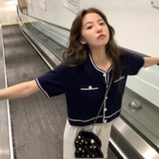 Áo dệt kim NZN ngắn tay màu tương phản thời trang Pháp cho nữ