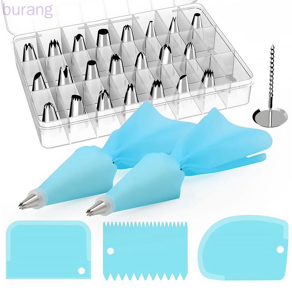 Set 33 dụng cụ trang trí bánh gồm 24 đầu bắt bông kem bằng thép không gỉ