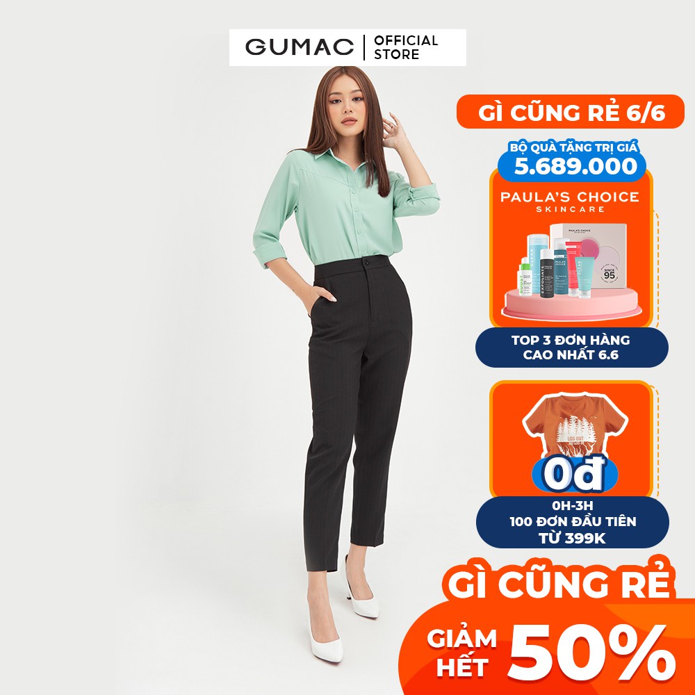 Áo sơ mi nữ phối đô GUMAC đồ công sở thanh lịch AB431