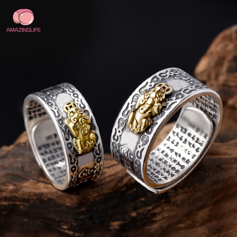 Nhẫn Hở Kim Loại Khắc Hình Pixiu Phong Cách Trung Hoa Cổ Điển Cho Nam