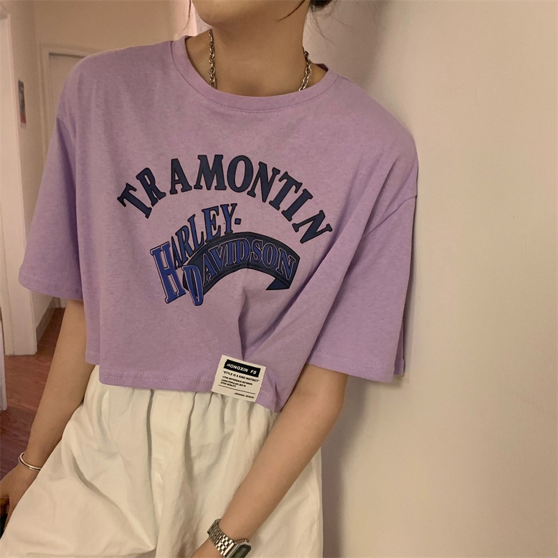 Áo Thun Tay Ngắn Dáng Rộng In Chữ Phong Cách Hàn Quốc Cá Tính Cho Nữ